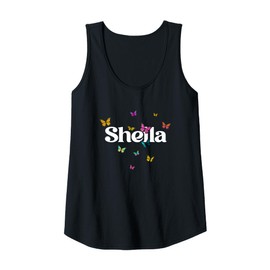Womens Sheila - Adorable Girl Name with Colorful Butterlies Tank Top