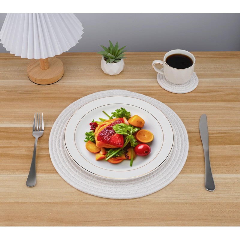 Woven Cotton Rope Round Placemats Set of 4 with Holder