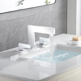 Sumerain 8 Inch Widespread Waterfall Bathroom Sink Faucet, 2 Lever Handle Lavatory Faucet in Chrome