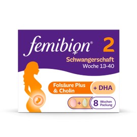 Femibion 2 Pregnancy, Daily Dietary Supplement for SSW 13-40, with Folic Acid Plus (*3), Choline, DHA, 8 Week Pack, 2 x 56 Pieces