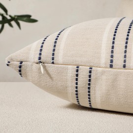 Hckot Throw Pillow Covers 12x20 Set of 2 Striped Pillow Covers Textured Linen Decorative Pillows Lumbar Cushion Covers for Sofa Couch Bed Living Room Farmhouse Decor, Navy