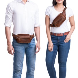 STILORD 'Zion' Vintage Gürteltasche Echtleder als Bauchtasche Umhängetasche oder Brusttasche Cross-Body Bag Hüfttasche Männer Damen Handy Festival Leder, Farbe:Porto - Cognac