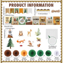 Pajean 62 Pcs Forest Animal Classroom Bulletin Board Decorations with 3D Paper Fans Inspirational Posters Cutouts Motivational Bulletin Board Positive Sayings for School Classroom Home Decorations