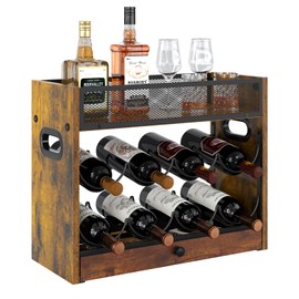 3-Tier Countertop Wine Rack, Coffee Syrup Rack Organizer With Drawer for Coffee Bar, Tabletop Liquor Bottle Display Shelf for Home Kitchens, Restaurants and Bar Counters, Holds up to 18 Bottles