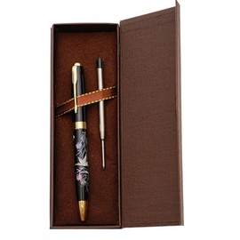 February Mountain Mother of Pearl Ballpoint Pen, Retractable Ballpoint Pens, for Gift, Business, Office, 1.0mm Medium Point Black Ink, Extras Replaceable Metal Refills (Crane)