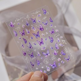Butterfly Nail Art Stickers 5D Purple Butterfly Nail Stickers for Nail Art Self-Adhesive Butterflies Nails Design Sticker Pegatinas para Uñas Spring Nails Supplies for Women Girls Manicure 1 Sheets