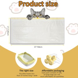 LQCOZYM 40 Drawstring Litter Box Liners Large, 37" x 17.7" 2.5MIL Extra Thick Jumbo Kitty Litter Pan Bags Heavy Duty, 30 Lbs Load Capacity, Use for Large Litter Boxes