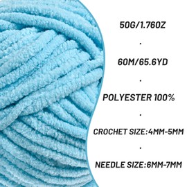 3 Pack Fluffy Velvet Yarn for Crocheting，Baby Blanket Yarn for Crocheting Soft，150g(196.8yds) Amigurumi Yarns，Plush Chenille Crochet Yarns，Puzzle Yarn for Crochet Weaving Craft(3 Azure)