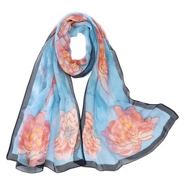 E-Clover Blue Scarf for Women Lightweight Yellow Floral Chiffon Sheer Scarf Fashion Chiffon Shawl Wraps