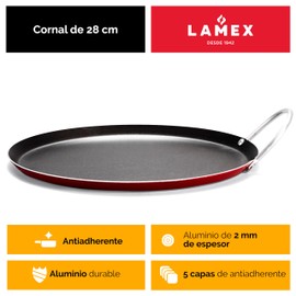 LAMEX | Comal Antiadherente | Utensillos de Cocina | Ideal para tu Hogar & Cocina Integral | 28 cm - Resistente Asa de Aluminio - 2 mm de Espesor