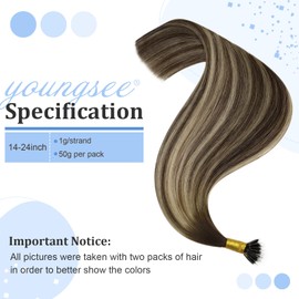 YoungSee Nano Ring Hair Extensions Brown Nano Beads Hair Extensions Human Hair Balayage Dark Brown with Ash Blonde Nano Hair Extensions Brown Nano Tips Hair Extensions Ombre Cold Fusion 18inch 50s 50g