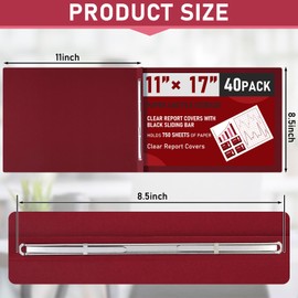 Resurhang 40 Pcs 11x17 Inch Pressboard Report Cover, 3" Capacity Presentation Binder Folder with Metal Prong Paper Fastener to Neatly Bind Reports, Proposals and Other Documents (Burgundy)