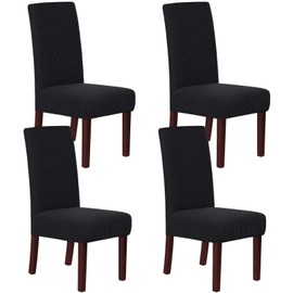 HOMECOVER Chair Covers, Set of 4, Stretch Jacquard Chair Covers, Chair Covers for Dining Room Chairs, Universal, Removable Chair Cover for Dining Room, Hotel, Kitchen, Black, Set of 4