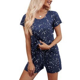 Ekouaer Womens Pajama Set Short Sleeve 2 Piece Soft Comfy Lounge Set Cute Pajamas Sleepwear Pjs Set Casual Loose Loungewear