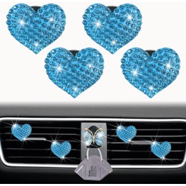 4Pcs Blue Heart Air Vent Clips, Bling Heart Car Air Fresheners Vents Clips Car Diffuser Diamond Interior Decor Charm Cute Car Accessories Decoration for Women + Cute Butterfly Mask Hook