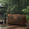 LEATHER VILLAGE Premium Leather Travel Toiletry Bag - Unisex Water-Resistant