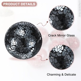M METERXITY 3-Pack Decorative Ball for Bowls, 2.4 Inch Mosaic Glass Balls Decorative Glass Orbs for Home Decor/Dining Tables/Wedding Party/Coffee Table/Centerpiece Decor [Bright Black]