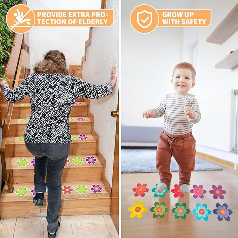 Non-Slip Bathtub Stickers, Floral Design, 10-Pack with Application Scraper (10)