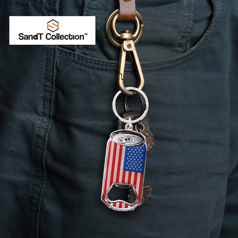 SandT Collection American USA Beer Bottle Opener Keychain - Can