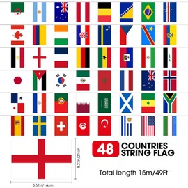 48 Countries Flag Banner World Cup 2026 Decorations – 49FT Double-Sided Fabric Soccer Bunting Flags for Parties, Bars, Home & Sports Events