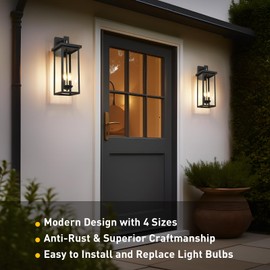 tewei 22 Inch Large Outdoor Wall Lights, Dusk to Dawn Exterior Lighting Fixtures Black Modern Porch Light Outdoor Wall Lantern Sconce Lights for House Garage with Clear Glass Shade, E26 Base, 1 Pack