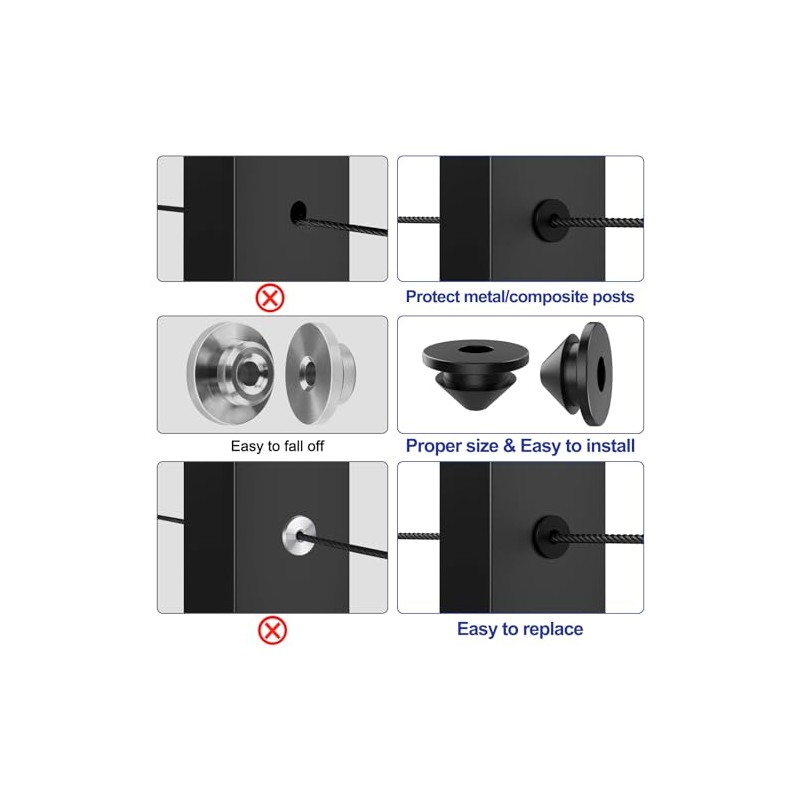 BLIKA 100 Pack Cable Railing Rubber Grommets for 1/8" 5/32"