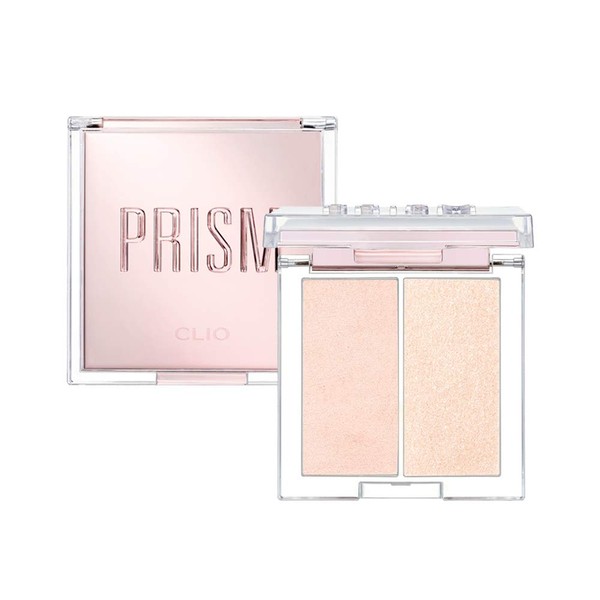 CLIO Prism Highlighter Duo | Duo Shade Highlight Palette, Face Illuminator, Buildable Pearl and Shimmer Pressed Powder for a Natural Glow, Long-Lasting, Convenient, On-The-Go Makeup Kit | 01 CREAM FIZZ