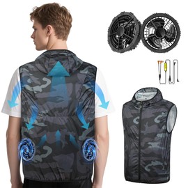 YMTHE Cooling Vest for Men with 2 Fans, Air Conditioner Clothes, 12V 360° Air Supply Cooling Jacket, UV Protection Cooling Clothes with Hat for Working Outdoor(3XL-4XL)