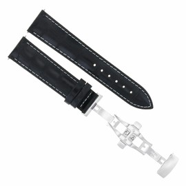 Ewatchparts 20mm Leather Watch Band Strap Deployment Clasp Compatible With Ulysse Nardin Watch Black With White Stitching