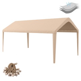 Carport Replacement Canopy Cover 10'x20' for Tent Top Garage Shelter Cover with Ball Bungees, 800D Oxford Replacement Cover Waterproof & UV Protection, Not Included Frame (Light Brown)