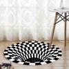 Round Black White Grid Carpet 3D Vortex Room Bedroom Anti