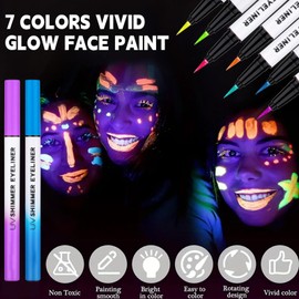 Glow in the Dark Eyeliners, Shine Shimmer Waterproof Eye Liner, Shining High Pigmented Makeup Pen Long Lasting Natural Eye Liner for Girls Women Live Performance Dance Night Party