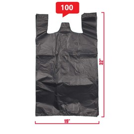 ROYAL7 Jumbo/Extra Large 19x10x32 Plastic Grocery Reusable T-Shirts Carry-Out Bags (BLACK, 100)