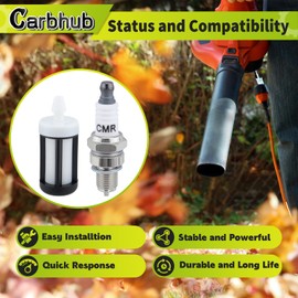 Carbhub Fuel Tank Vent & Fuel Line Hose for Stihl BG56 BG66 BG86 SH56 SH86 Blower Replace 0000 350 5800, 4241 358 7700 with 4144-007-1012 Gasket Kits & Fuel Filter Spark Plug