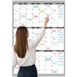 Large Dry Erase Calendar for Wall - Undated 3 Month Wall Calendar, 28" x 40"(Vertical), Wall Calendar Dry Erase for Home, Office, Classroom with 8 Round Stickers - Grey