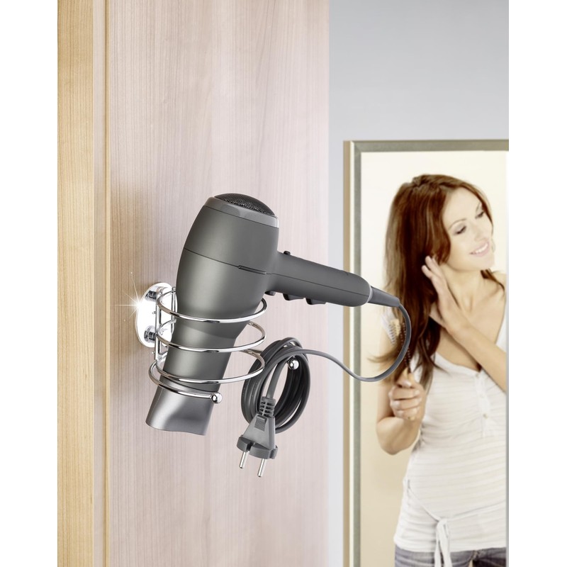 Wenko 18770100 Turbo-Loc Porta Asciugacapelli, Fissaggio Senza Trapano, Acciaio, 11,5