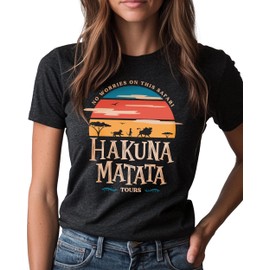 Hakuna Matata Tours Character Unisex T-Shirt|Cartoon Vintage Graphic Tee|Perfect for Vacation & Casual Wear (Medium, Black Heather)