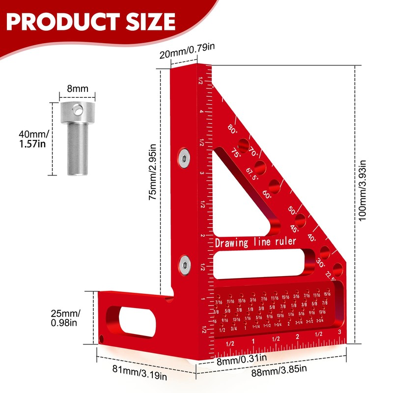 3D Multi-Angle Carpenter Hole Scribing Ruler, Aluminum Alloy Multi Angle
