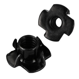 5/16"-18 Black T-Nuts Durable Anti-Corrosion Threaded Inserts Tee Nut Four Prongs Nut for Wood and Furniture, Zinc Plated Carbon Steel, 100 PCS
