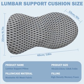Cnwinu Lumbar Support Cushion,Memory Foam Back Support Cushion,Ergonomic Lower Back Supports Cushions,Suitable for Offices,Car Seats,and Back Supports Pillows During (Grey)