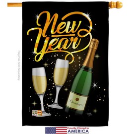 Breeze Decor New Year Cheers to Happy Garden House Flags Kit Winter Clock Countdown Champagne Party Fireworks Celebrate Small Decorative Gift Yard Banner Made in USA 28 X 40