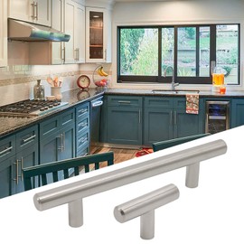 Gobrico T Bar Hole Center 2-1/2"(64mm) Brushed Nickel Finshed Stainless Steel Cabint Door Dresser Handles Pulls 4"(100mm) Overall Length 5Pack