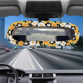 Tomeusey Daisy Car Rearview Mirrors Cover Auto Interior Mirror Accessories Universal Fit Vehicle Rearview Mirror Decoration,Easy to Install & Washable