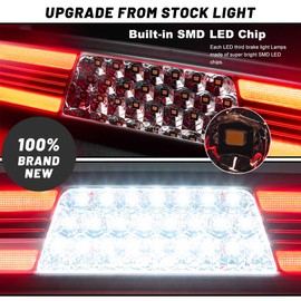 NJSBYL RAM 1500 LED 3rd Brake Light for 2019 2020 2021 2022 2023 RAM 1500 Rebel HFE Laramie Red Lens Third High Mount Stop Brake Lamps White LED Rear Center Roof Cargo Lights with Seal Foam Gaskets