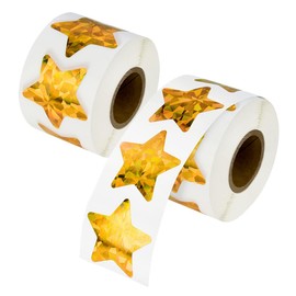 1000 Pcs Large Holographic Gold Star Stickers, 1.5" Star Adhesive Label Stickers, Self Adhesive Metallic Glitter Foil Stickers for Parents, Teachers and Kids Reward
