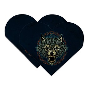 Fenrir Fierce Snarling Wolf in Chains Norse Mythology Heart Faux Leather Bookmark - Set of 2