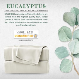 Stylinen 100% Organic Eucalyptus Bed Sheets Full Size 4 Piece Set, Tencel Lyocell, Silky Soft & Smooth, Breathable, 16 Inch Deep Pockets, 1 Fitted, 1 Flat, 2 Pillowcases (Full, Ivory)
