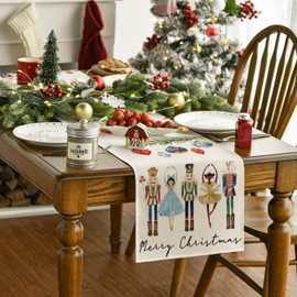 Artoid Mode Watercolor Nutcrackers Balls Merry Christmas Table Runner, Seasonal Winter Xmas Kitchen Dining Table Decoration for Home Party Decor 40x300 cm