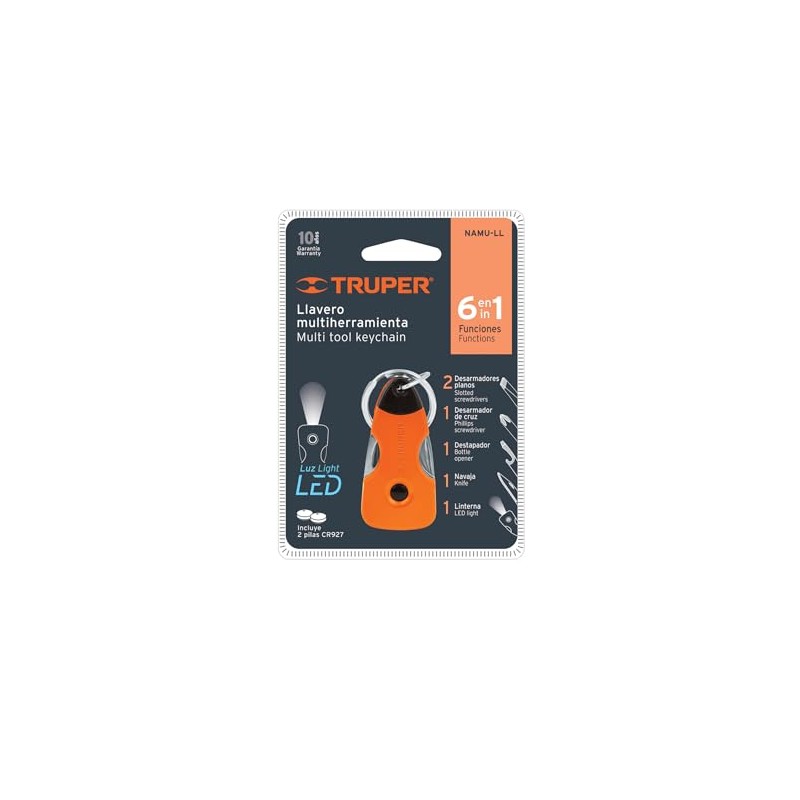 Truper NAMU-LL, Multiherramienta con led, tipo llavero, 6 funciones