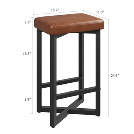GarveeHome Bar Stools Set of 2, 24.6" Upholstered Counter Height Bar Stools with Metal Frame & Footrest, Modern Backless Kitchen Barstools with PU Leather for Home Bar, Dining Room, Brown